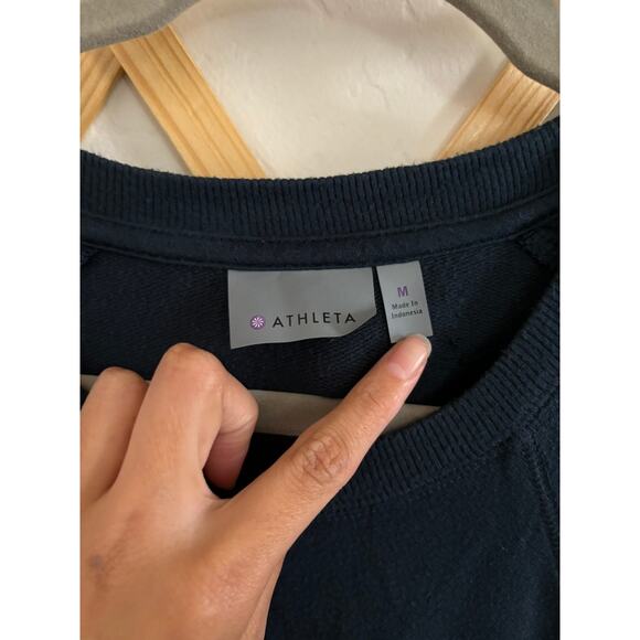 Athleta Sweatshirt Women's Medium Blue Criss Cross Pullover Relax Fit Crew Neck - Picture 4 of 7